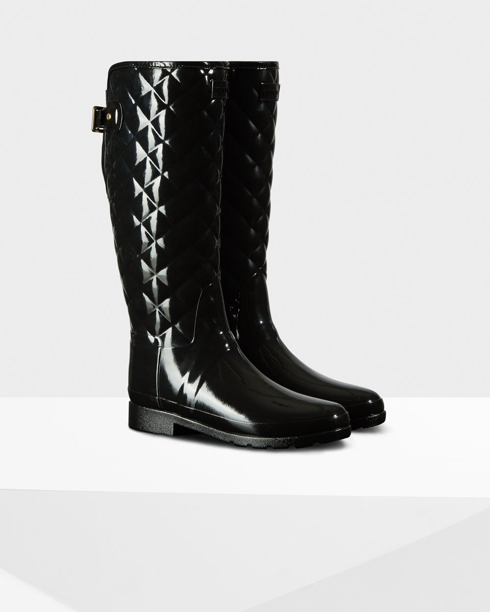 Galochas Altas Hunter Feminina Pretas - Refined Slim Fit Adjustable Quilted - 12EVFWYKJ